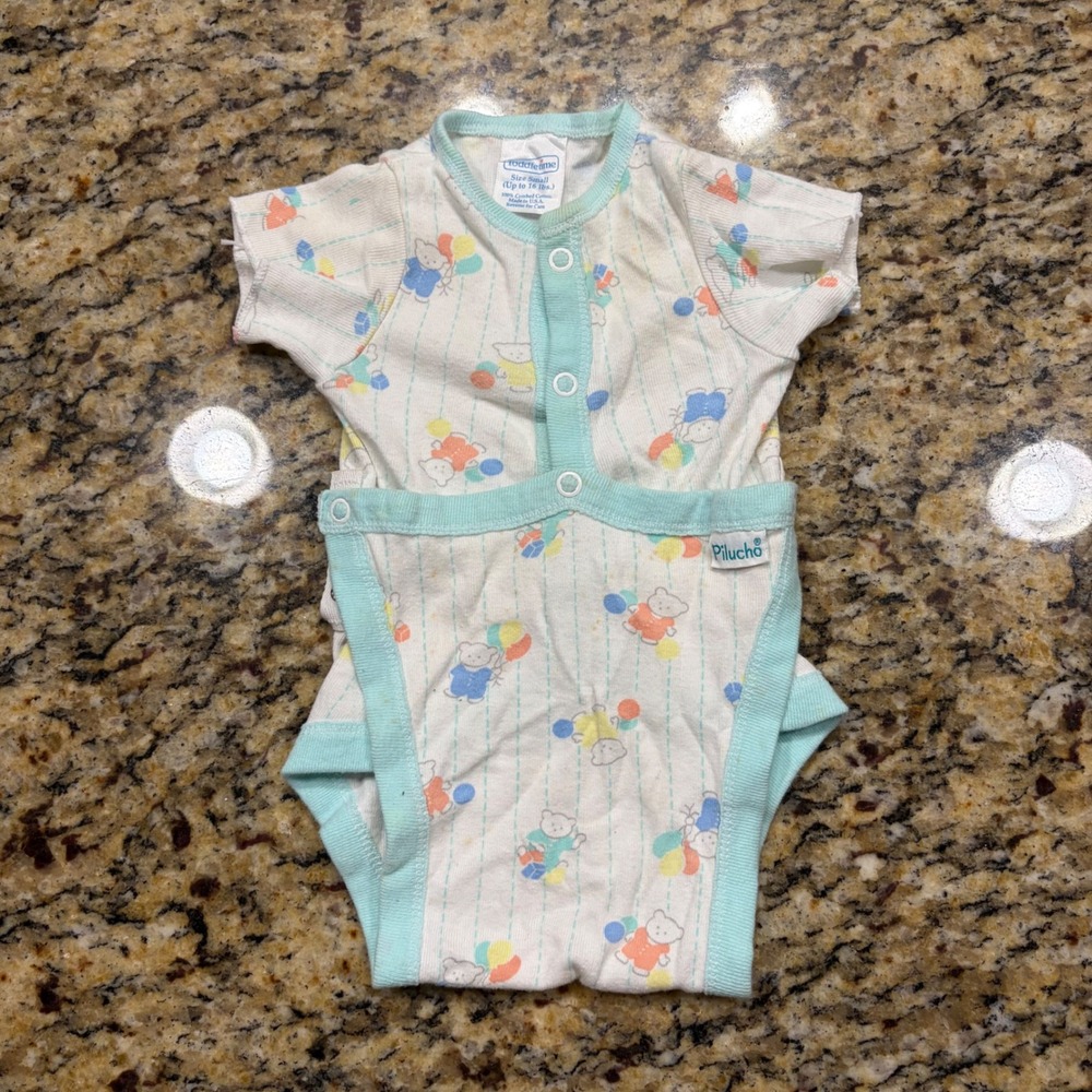 Vintage Toddletime Baby Bodysuit Teddy Bear Balloon Print Cotton USA Small 16lbs